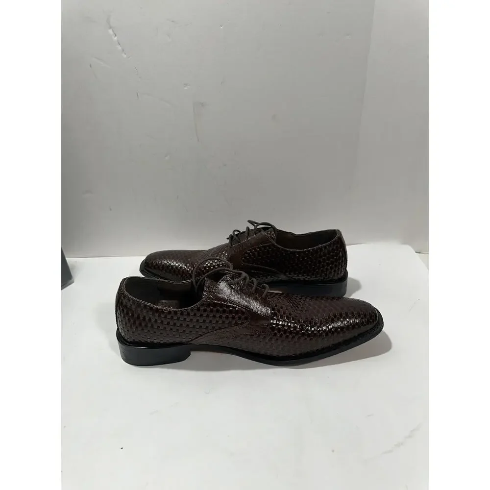 Stacy Adams Mens 10.5 Sanfillipo Basket Weave‎ Print Leather Oxford Dress Cognac
